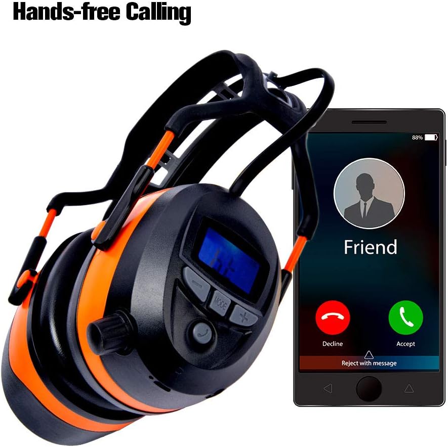 Safety Ear Muffs with Bluetooth Radio, Industry Hearing Protection Ear Muffs, Lawn Mowing Headphones, Wireless Noise Cancelling, NRR 29dB Earmuffs Ear Protector - - 