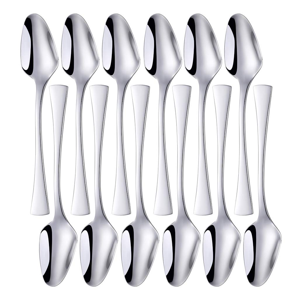Meisha Dinner Spoon, 12-Piece Stainless Steel Serving Spoons Set Mirror Polished Modern Flatware Cutlery Spoons Multipurpose Use for Kitchen, Restaurant- Silver