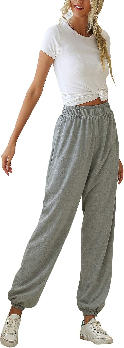 Womens High Waist Sweatpants Workout Joggers Pants Yoga Lounge Active Pants with Pockets: Clothing