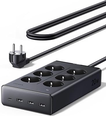 10 EN 1 Regleta Enchufe Multiple 6 Tomas AC 4 USB PD 20W 3680W 16A