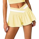 Hragc Womens Athletic Workout Shorts Flowy Butterfly Elastic Crossover High Waisted 2 in 1 Running Shorts Pockets for Women