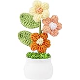 Blync Knitting Crochet Puff Flowers Potted Plants, Gradient Colorful Flowers for Friends, Family and Lover, Handmade Flowers for Home Office Decoration, Car Decoration, Valentine's Gift. (YOrange)