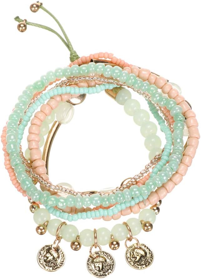 Teniu Girls Fashion Bead Bracelet Charm Bohemian Bracelet Vitality Layered Stretch Bracelets for Women Girls Jewelry