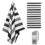 Exclusivo Mezcla Microfiber Beach Towel, Oversized Striped Sports/Swimming/Pool Towel for Kids and Adults,(Black, 30"X60") Qu