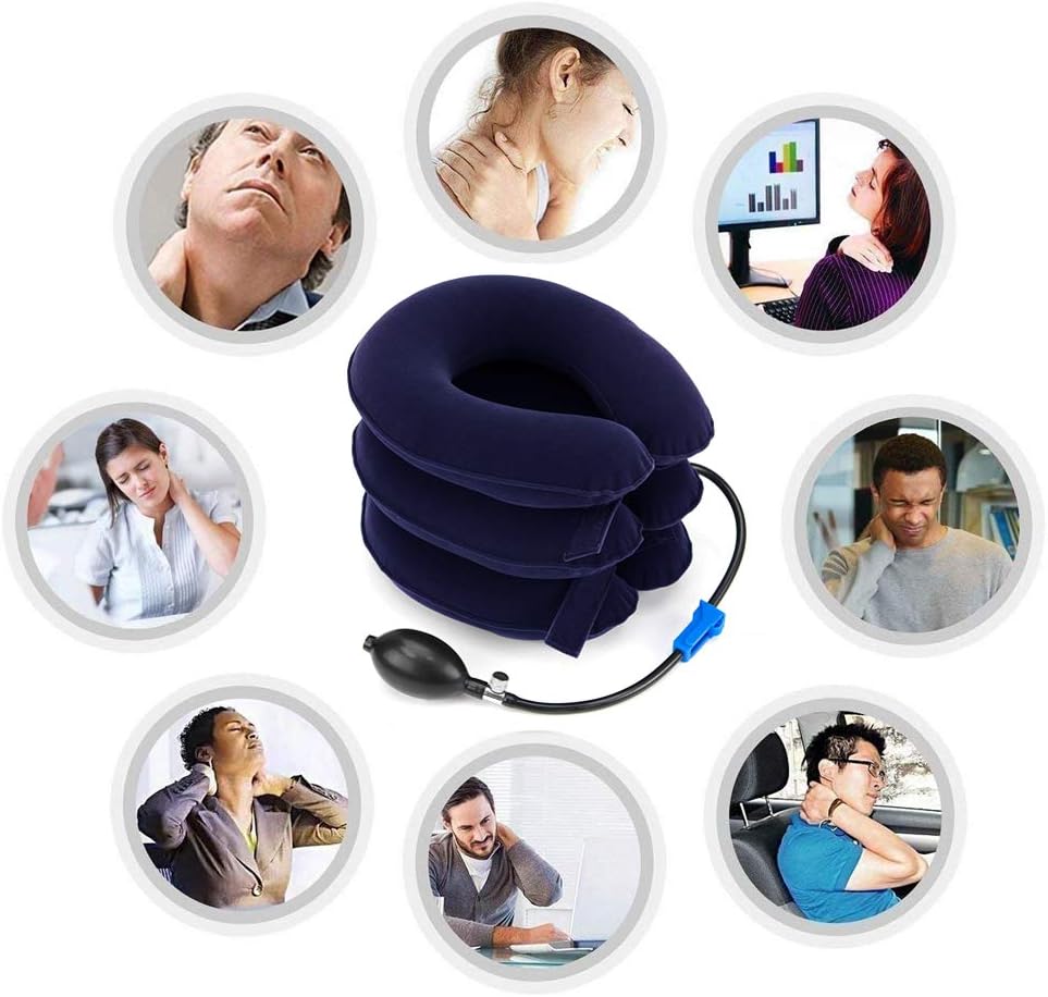 Cervical Neck Traction - Effective Neck Pain Remedy at Home - Inflatable & Adjustable Neck Stretcher Collar Device - Ideal for Spine Alignment & Chronic Neck & Shoulder Pain Relief (Blue): Health & Personal Care