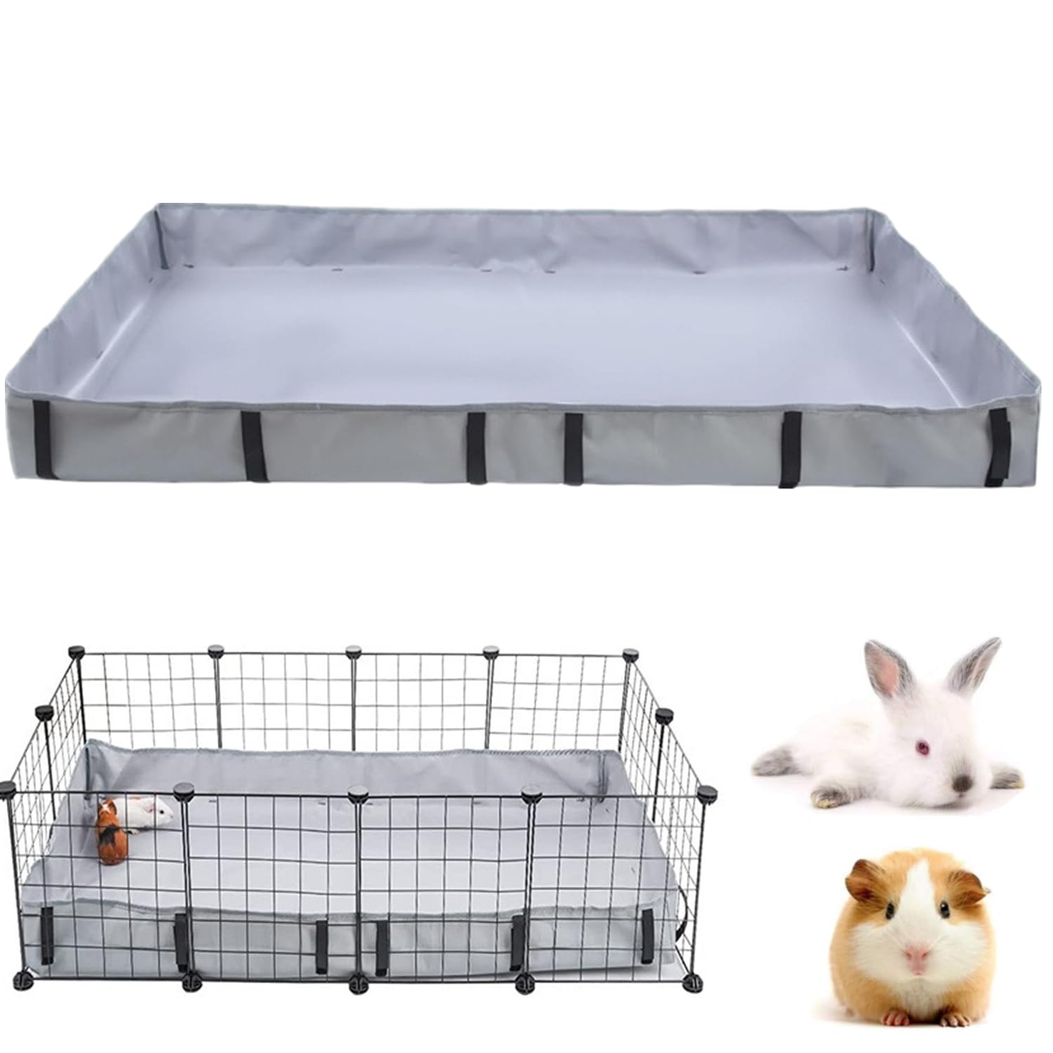 bangminda 120x61 cm Waterproof Guinea Pig Liner Base for Grids Habitat Washable Small Pet Playpen Mat Tarp Bottom Guinea Pig Cage Bedding for Rabbits Hamsters Hedgehogs Ferrets Bunny, Grey (No Cage)