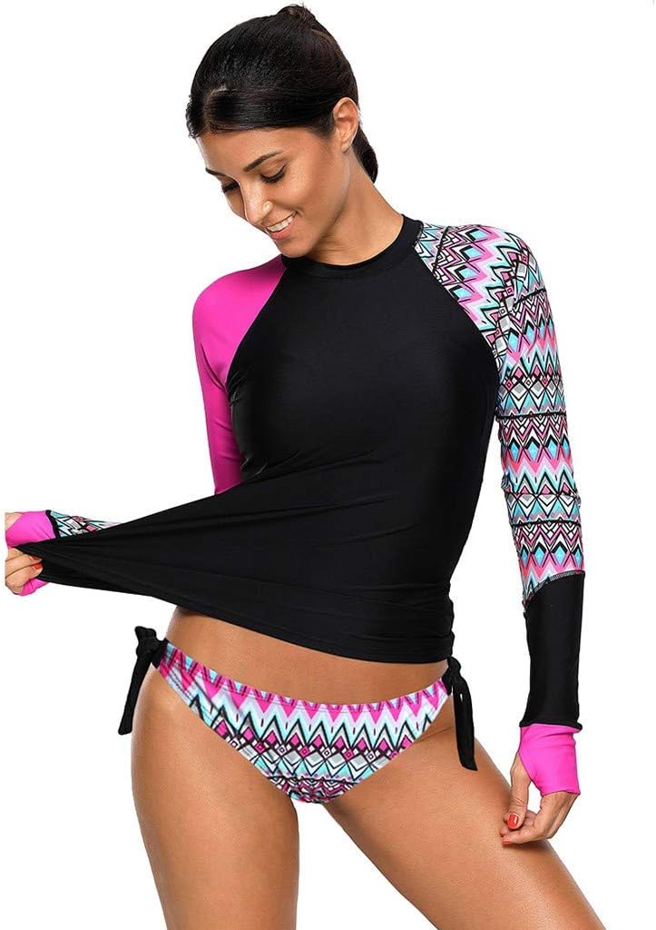 Women's Sport Wetsuit Surfing Swimsuit Long Sleeve UV Sun Protection UPF 50+ Rash Guard Top 2 Piece Swimsuit Set