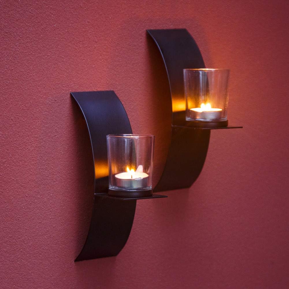 Sziqiqi 2Pcs New Home Candlestick Holders Handmade Iron Hanging Wall Sconce Candle Holder Shelf Furnishing Articles Decoration, Black - Image 3