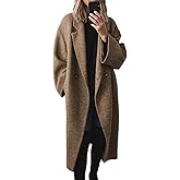 yoeasy Women's Winter Notch Lapel Double Breasted Pea Coat Wool Blend Long Sleeve Casual Long Trench Coat