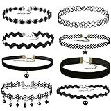 Areke Womens Velvet Choker Necklaces,Gothic Tassel Lace Tattoo Necklace for Girls Set of 8 - 12 Pcs