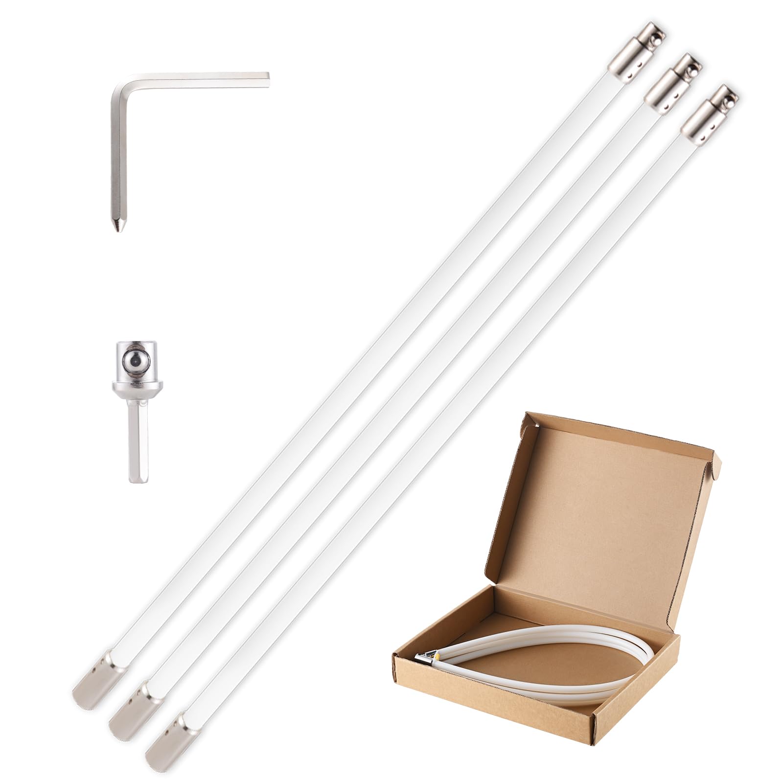Photo 1 of Morinoli 10 Feet Chimney Rods Kit, Chrome Button Locking System,with an Adapter and a Hex Key, Chimney Accessories for Chimney Sweep Kit
