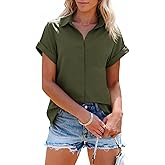 SySea Womens Short Sleeve Striped Shirts Casual Button Down V Neck Work Blouses Tops