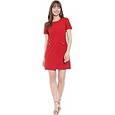 London Times - Women's Short Sleeve Round Neck Sheath Dress with Welt Pockets - Professional Work Dresses - Medium