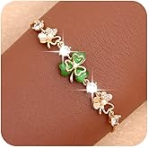 Agriajun Gold Silver Green Leaf Clover Lucky Link Bracelet for Women, Handmade Adjustable Pearls CZ Crystal St Patricks Day Shamrock Bracelets Prom Wedding Jewelry Gift