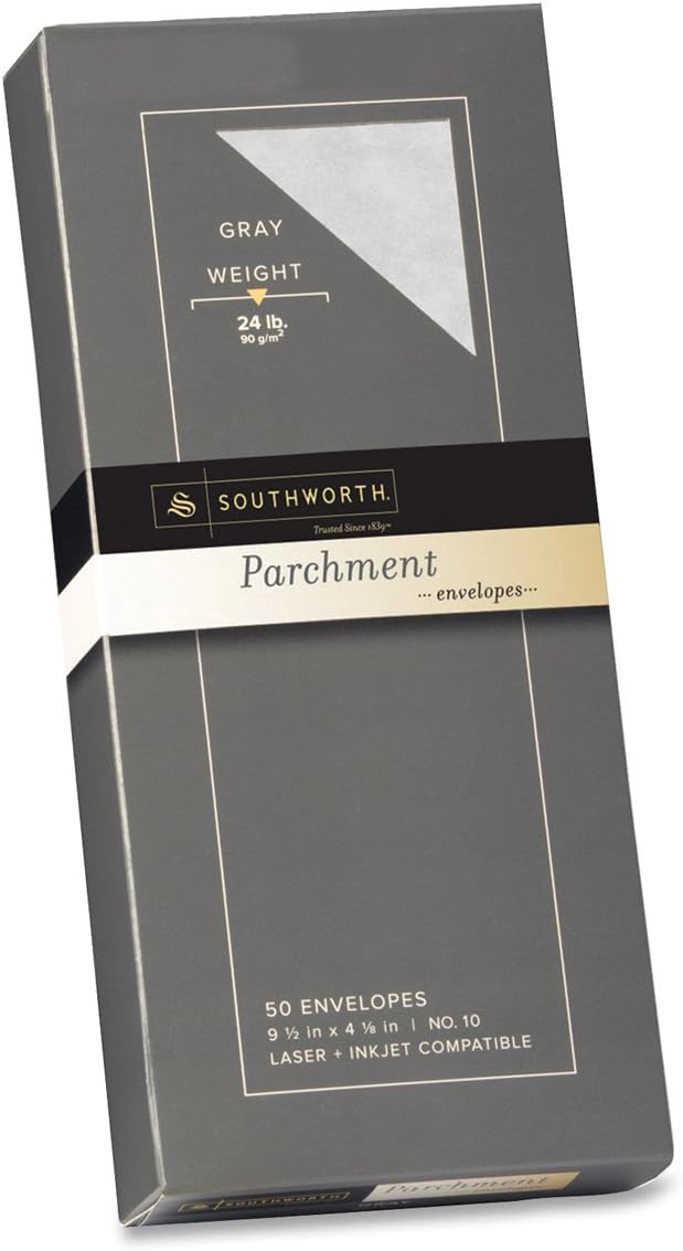 Southworth 10 Parchment Envelopes, Gray, 24 Pounds, 50