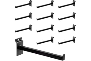 WETOECOTEC 10 Inch Square Tubing Slatwall Shelf Bracket , Heavy Duty Slat Wall Floating Shelf Bracket with Lip, Slatwall Accessories for Retail Display,Garage (12Pcs, Black)