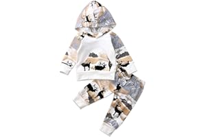 CIYCUIT 2Pcs Baby Boys Hoodie Tops Pants Set Dinosaur Deer Print Sweatsuit Fall Winter Outfits