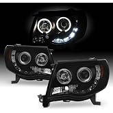 AKKON - For Toyota Tacoma Pickup Black Smoke Dual Ring Design Projector LED Replacement Headlights