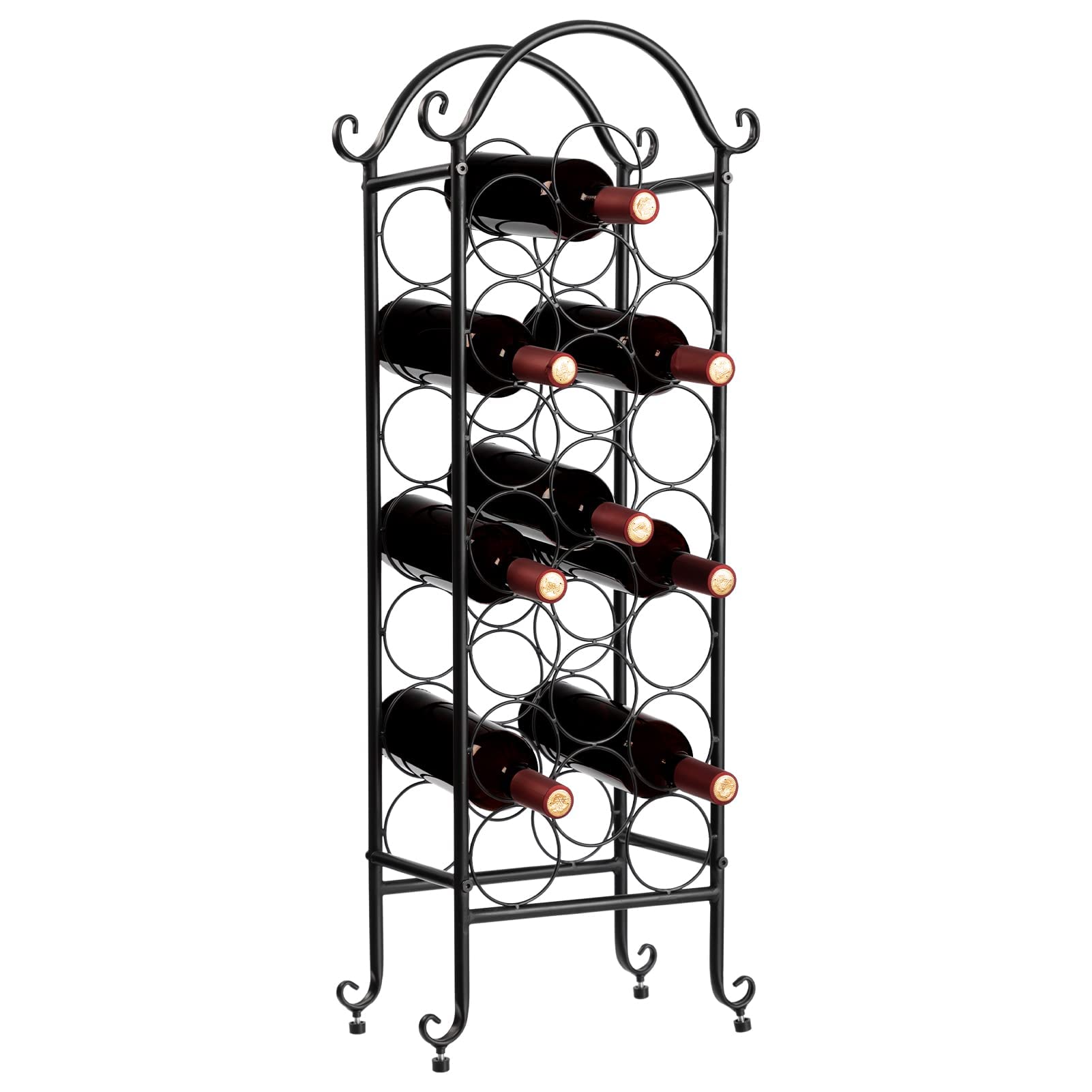 BEJOY 21 Bottles Metal Wine Rack Free Standing Floor, Wine Bottle Storage Display Rack, wine racks Suitable for Small Spaces, Black