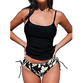 CUPSHE Women's Tankini Sets Two Piece Swimsuit Scoop Neck Ruched Adjustable Straps Drawstring Mid Rise