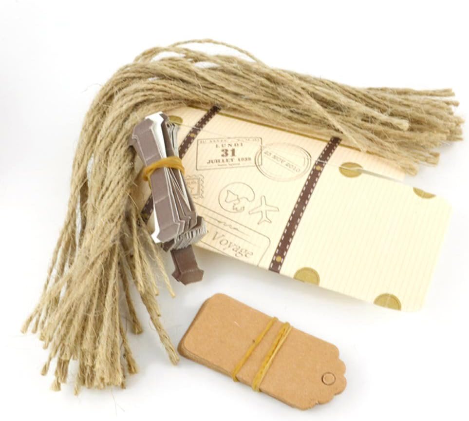 AmaJOY 50pcs Mini Suitcase Wedding Favor Box with Kraft Card and Burlap Twine Candy Box for Birthday Party Baby Shower Wedding Decor - Image 5