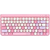 UBOTIE Portable Bluetooth Colorful Computer Keyboards, Wireless Mini Compact Retro Typewriter Flexible 84Keys Design Keyboard (Pink-Colorful)