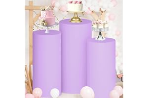FUHSY Spandex Cylinder Covers Set of 3 Cylinder Pedestal Stand Covers for Party Lavender Wedding Pedestal Plinth Covers Elastic Pillar Covers for Baby Shower Birthday Light Purple Table Decorations