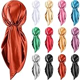 Hicarer 12 Pcs 35 Inch Satin Head Scarf Square Silk Like Neck Scarf Large Hair Scarf Silk Lightweight Hair Wrapping for Women