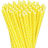 GLUJASBIO Cute Paper Straws Drinking - Pastel Yellow White Dots Paper Straws Bulk for Party, Baby Shower, Dessert Shop, Restaurants, 7.75" x 0.24"
