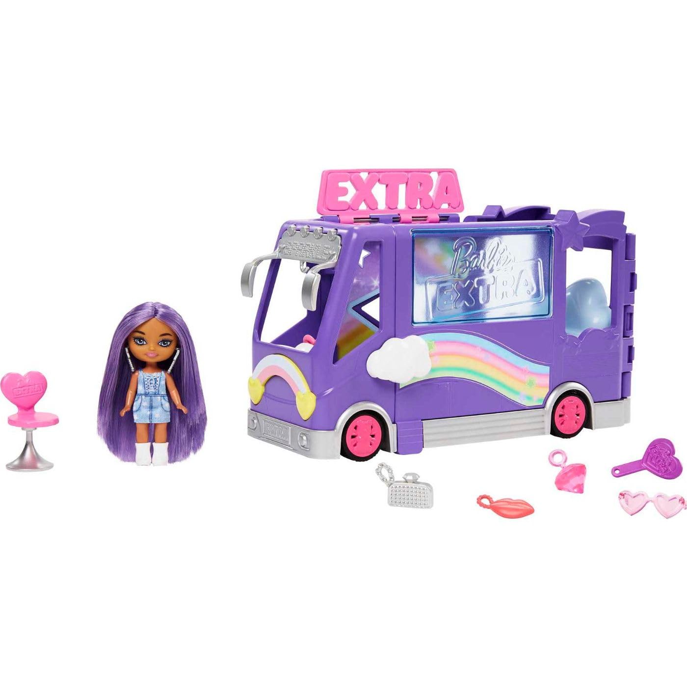 Barbie Sets, Barbie Extra Mini Vehicle Playset with Doll, Expandable Tour Bus, Clothes and Accessories​, HKF84