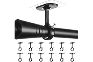ANTIMBEE 12-Pack No Drilling Ceiling Curtain Rod Brackets Holders, Sticky No Screw Curtain Rod Holder, No Hole No Damage Curtain Rod Hanger for 0.8 to 1.24 Inches Rod(Black)