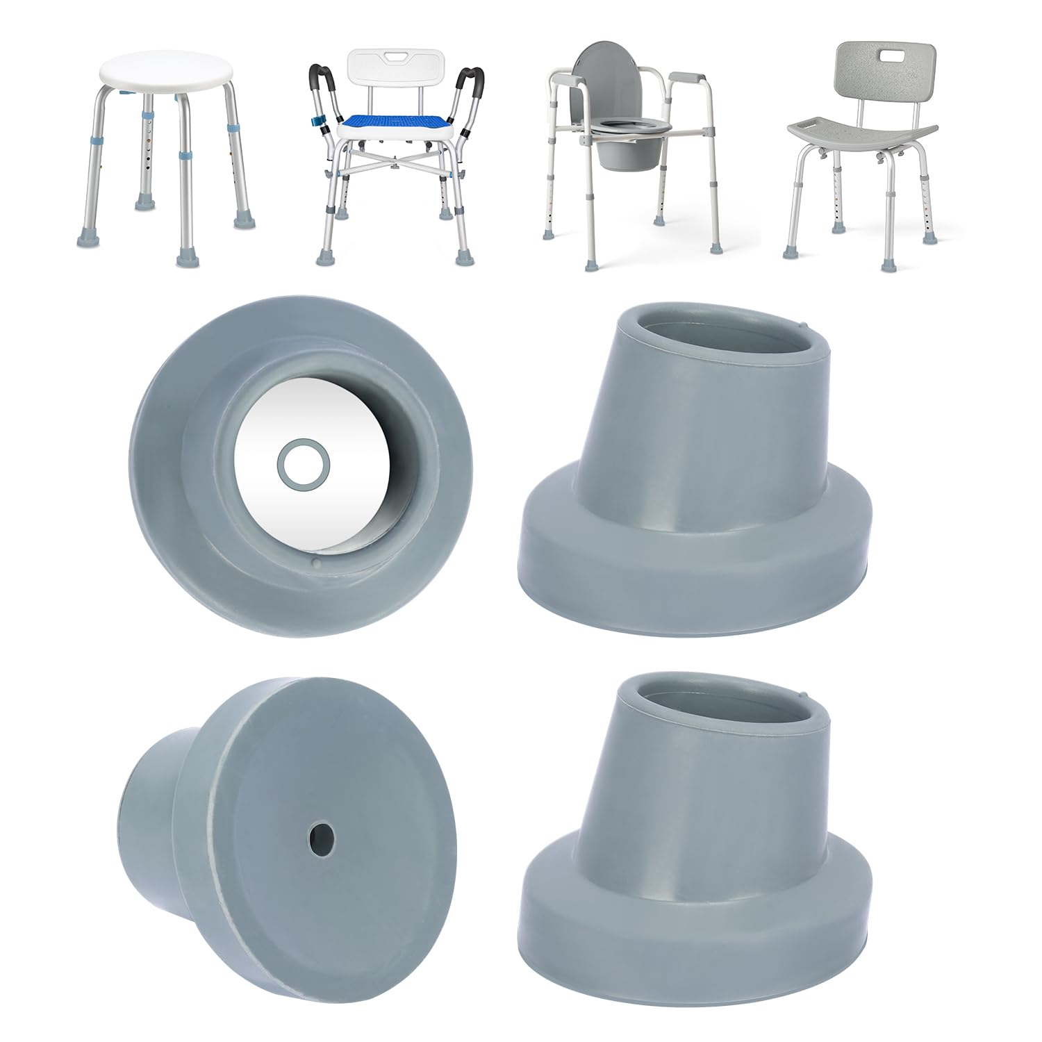 supregear Shower Chair Leg Caps - Heavy Duty Replacement Feet for Shower Stools Bath Seat, 28 cm I.D. Slope Rubber Tips for Transfer Bench Non-Slip Extreme Grip Suction Cup Feet, 4PK