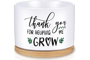Newtay Teachers Appreciation Gift Thank You for Helping Me Grow Gifts Succulent Pots Ceramic Flower Planter Pot with Bamboo Tray White Teacher Plant Pots Graduation Gift(Pack of 1)
