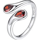 Bestyle Silver Birthstone Ring for Women, Dainty Sterling Silver Teardrop Ring Open Adjustable Band Ring, Love Statement TOI et Moi Ring Promise Ring for Her