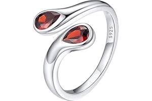 Bestyle Silver Birthstone Ring for Women, Dainty Sterling Silver Teardrop Ring Open Adjustable Band Ring, Love Statement TOI et Moi Ring Promise Ring for Her