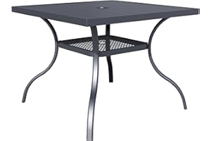 Oakcloud 37" x 37" Patio Dining Table, Outdoor Metal Square Table Patio Furniture Classic Black Table with 1.57" Umbrella Hole, for Garden Backyard Poolside Deck