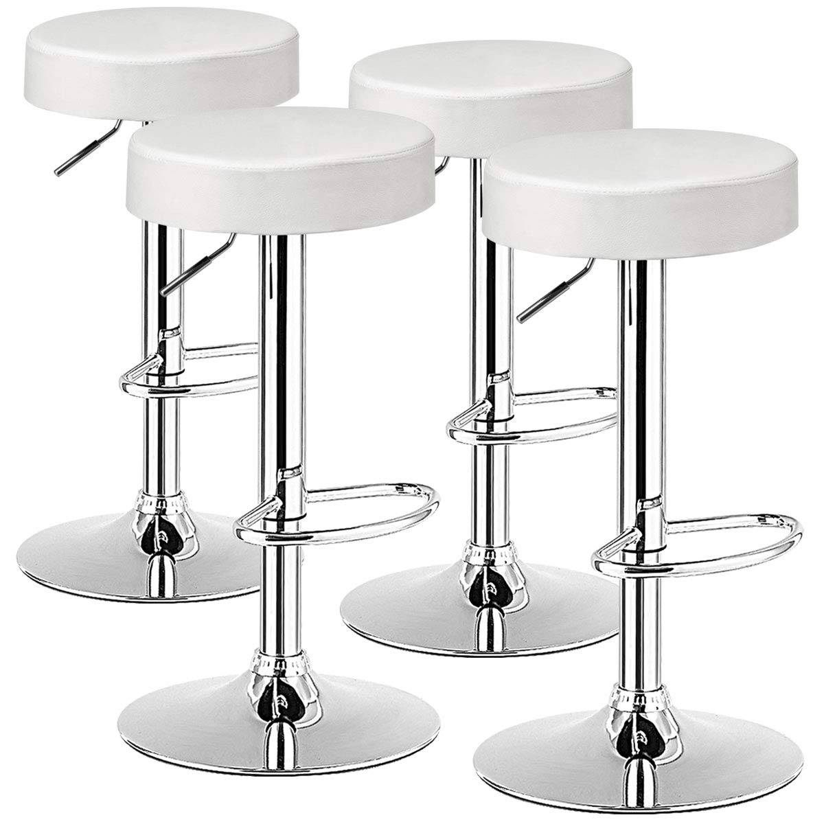 COSTWAY Bar Stools Set of 4, Modern Swivel Backless Round Barstool, PU Leather Armless bar Chair with Height Adjustable, Chrome Footrest, Sturdy Metal Frame for Kitchen Bistro Pub (4 pcs, White) Image COSTWAY Bar Stools Set of 4, Modern Swivel Backless Round Barstool, PU Leather Armless bar Chair with Height Adjustable, Chrome Footrest, Sturdy Metal Frame for Kitchen Bistro Pub (4 pcs, White) Image