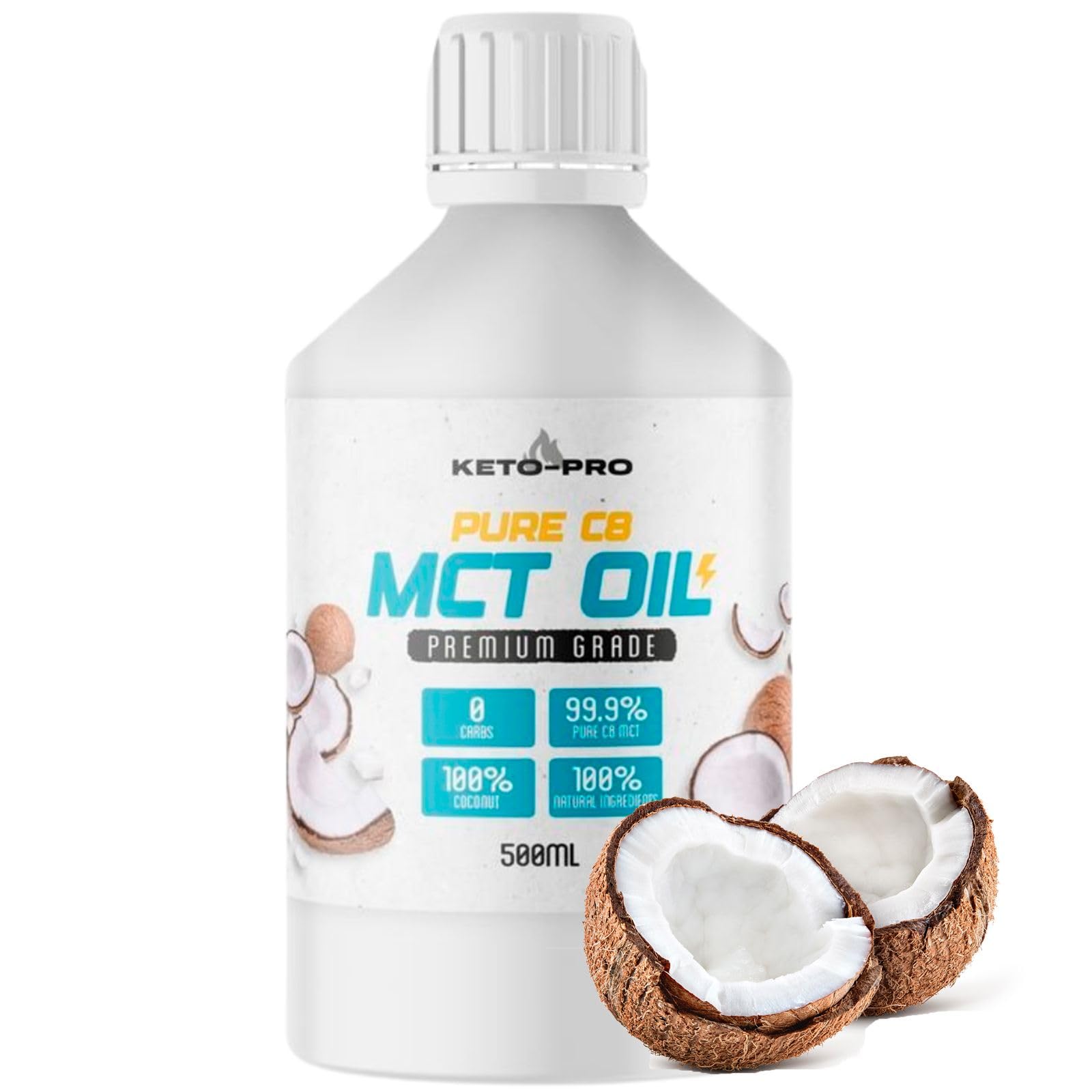 Keto-Pro MCT Oil C8 500ml | World's Highest Purity 99.9% C8 MCT Oil | Suitable for Paleo & Vegan Diet Requirements | Gluten Free | Pure Caprylic Acid | Triple Distilled Extraction