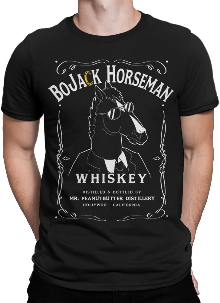 BoJack Horseman Whiskey T-Shirt, Cartoon Tee, (M - Male) Black