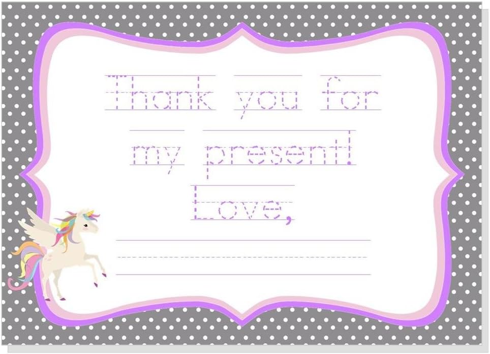 Unicorn Thank You Cards, Unicorn Thank You Notes, Unicorn Stationery Set for Kids (12 Flat Note Cards and Envelopes Included)