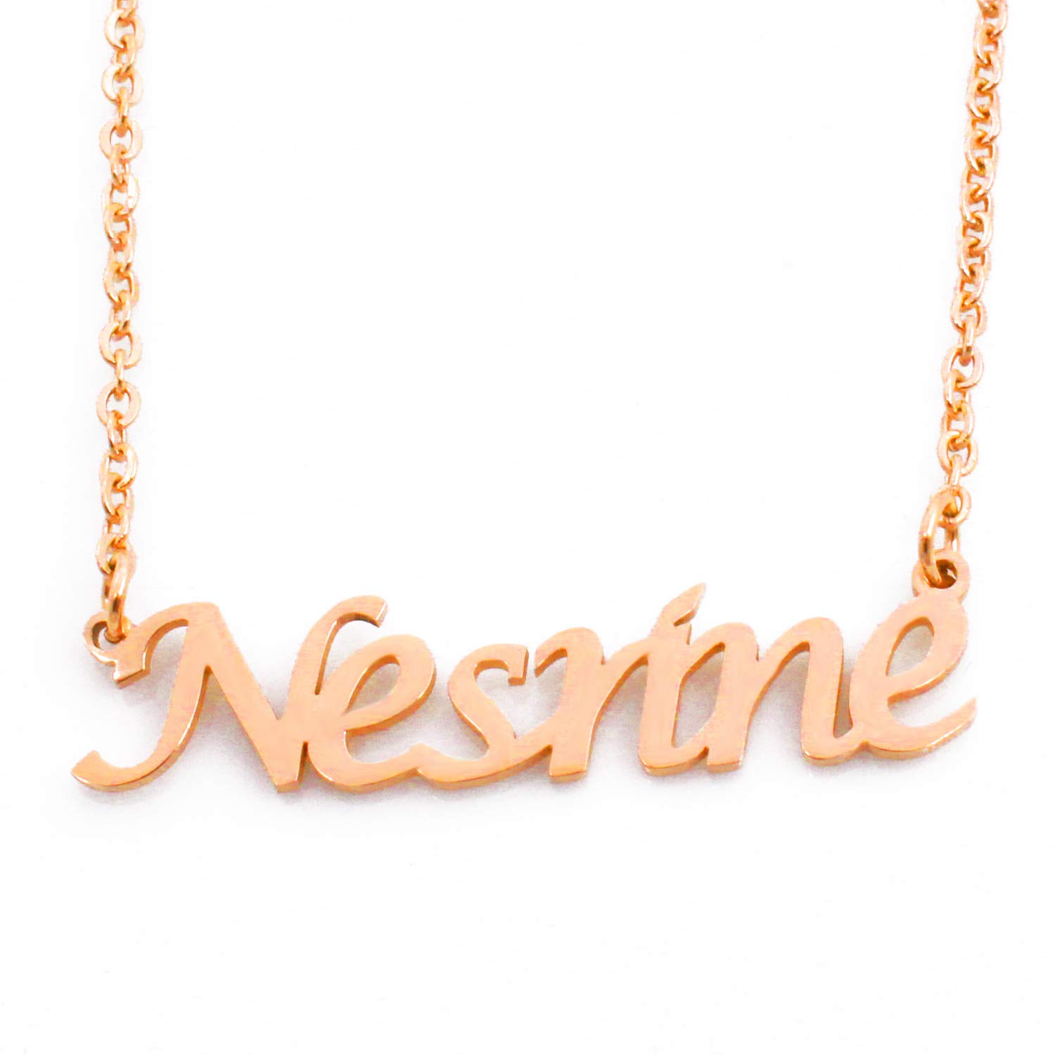 Kigu Nesrine Name Necklace Personalised 18ct Gold Plated, Custom Dainty Name Pendants, Jewellery for Ladies, Girlfriend, Mother, Sister, Friends Inc Bag & Box