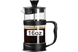 PARACITY French Press Coffee/Tea Maker, Camping Mini Coffee/Tea Press of 304 Stainless Steel Filter and Heat Resistant Glass, Cold Brew Coffee Maker 16OZ for Travel& Home Gift(Black)