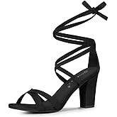 Allegra K Women's Lace Up High Block Heeled Sandals