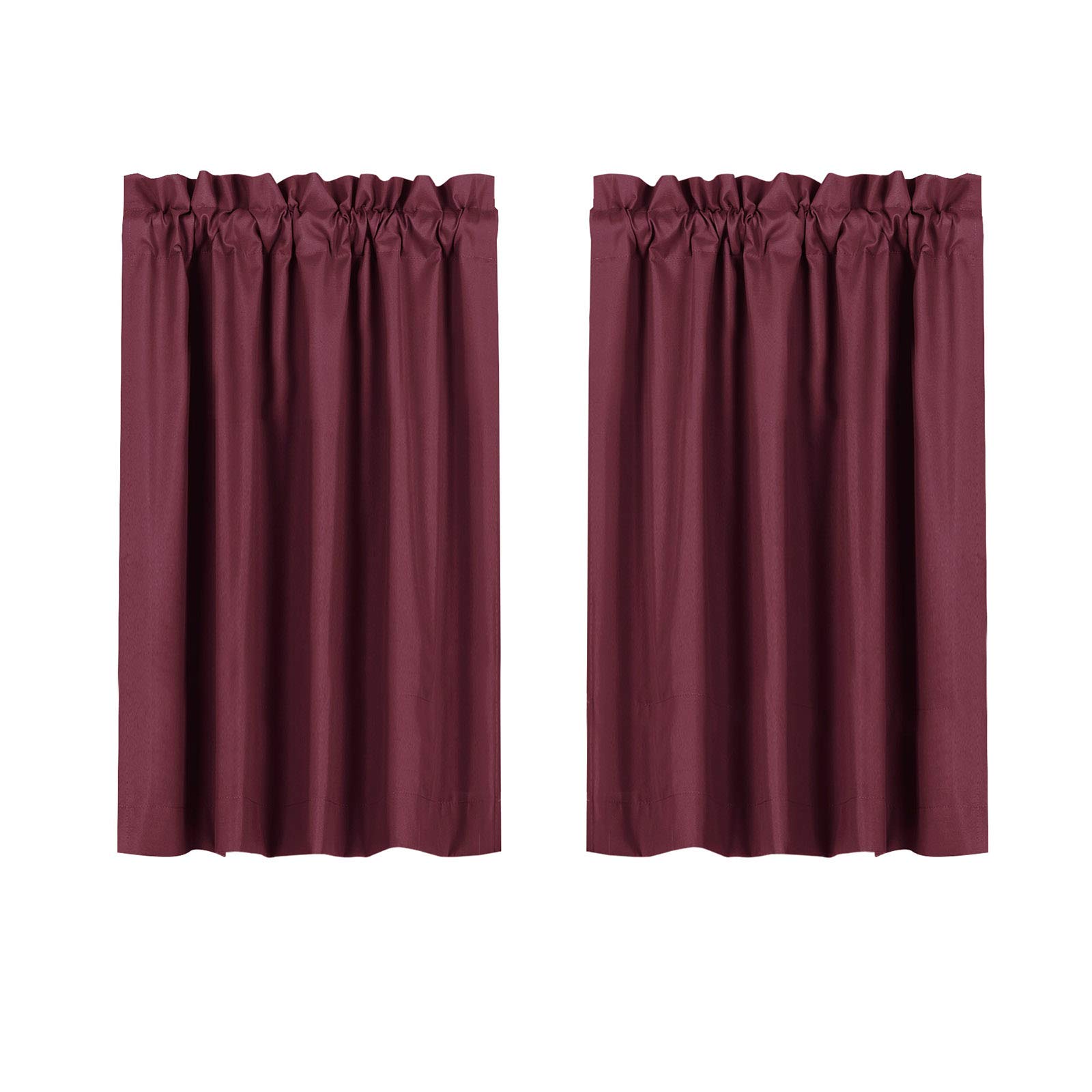 Valea Home Blackout Kitchen Curtains, Waterproof Soft Rod Pocket, Burgundy, 45 inch Length, 2 Panels, Darkening for Bedroom, Bathroom, Christmas