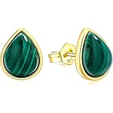 AIBAO Real Turquoise/Lapis Lazuli/Malachite Stud Earrings for Women Western Boho Jewelry Hypoallergenic 925 Sterling Silver Earrings Studs