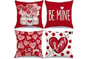 WIOYOI Valentines Day Outdoor Pillow Covers, 18 x 18 inch Set of 4 Waterproof Throw Pillow Cases, Love Cushion Decor for Home Outside Patio Front Porch House Farmhouse 2024(Style D)