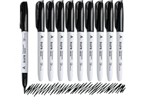 A-Trend Deals 10 Pack Black Permanent Felt Waterproof Markers, Fine Point, Fade Resistant, Writes on Plastic, Metal, Glass, and Stone.…
