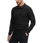 MIER Polo Shirts for Men Cotton Long Sleeve Golf Tennis Collared Shirt for Casual Work Travel, 3 Buttons, Ultra Soft