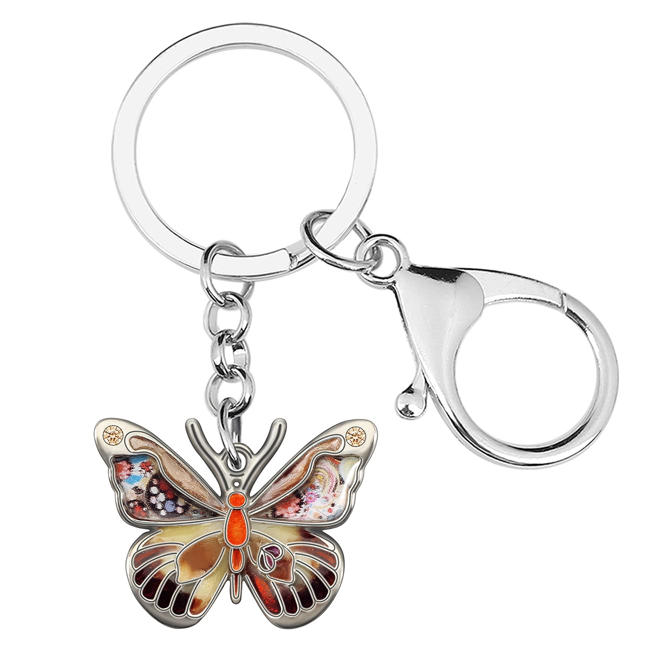 Enamel Alloy Flying Butterfly Keychain Insect Jewelry For Women Girls Bag Wallet Charm Gift (Brown)