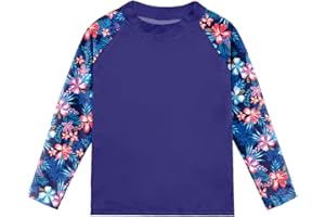 AOBUTE Girls Long Sleeve Rash Guard Shirt Floral Mermaid Swim Top 3-14 Years